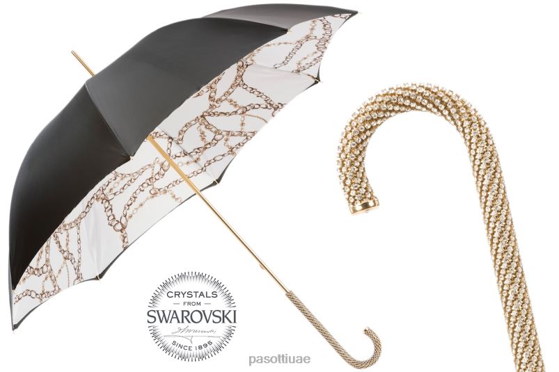 مظلة | 189 58002-9 d35 - مظلة سوداء مع سلاسل مطبوعة من الداخل PASOTTI Z446V502